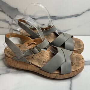 Korks Women's Sage Green Leather Cork Sole Comfort Platform Kalie Sandals Sz 8